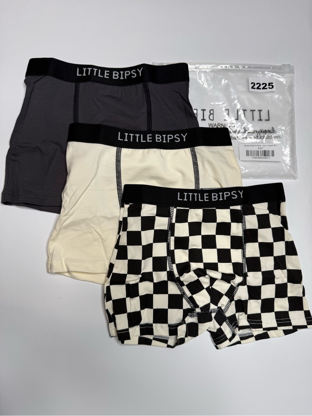 Little Bipsy Boys' 3-Pack Boxer Briefs - Iron Check Mix 5-6t NIB